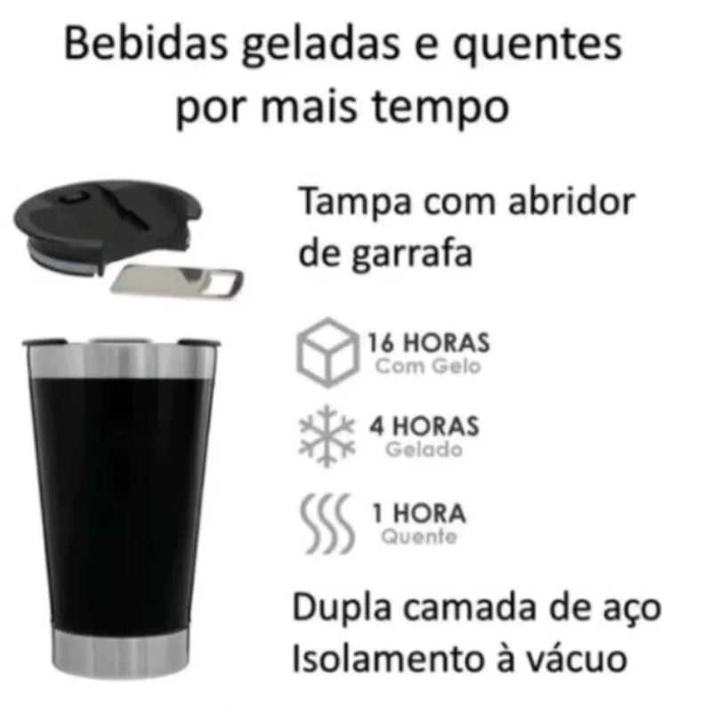 Copo Térmico 473ml com Tampa e Abridor – Bebidas Geladas ou Quentes