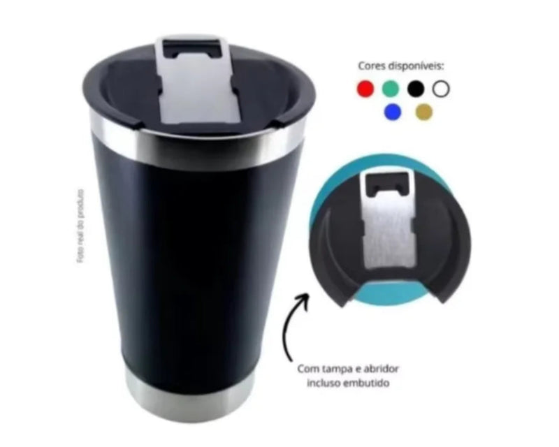 Copo Térmico 473ml com Tampa e Abridor – Bebidas Geladas ou Quentes