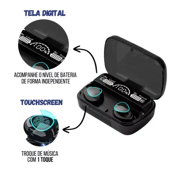 M10 Fones De Ouvido Bluetooth Com Microfone, Caixa De Carregador De Fone De Ouvido, Fones De Ouvido Sem Fio, Tela De Exibição Led
